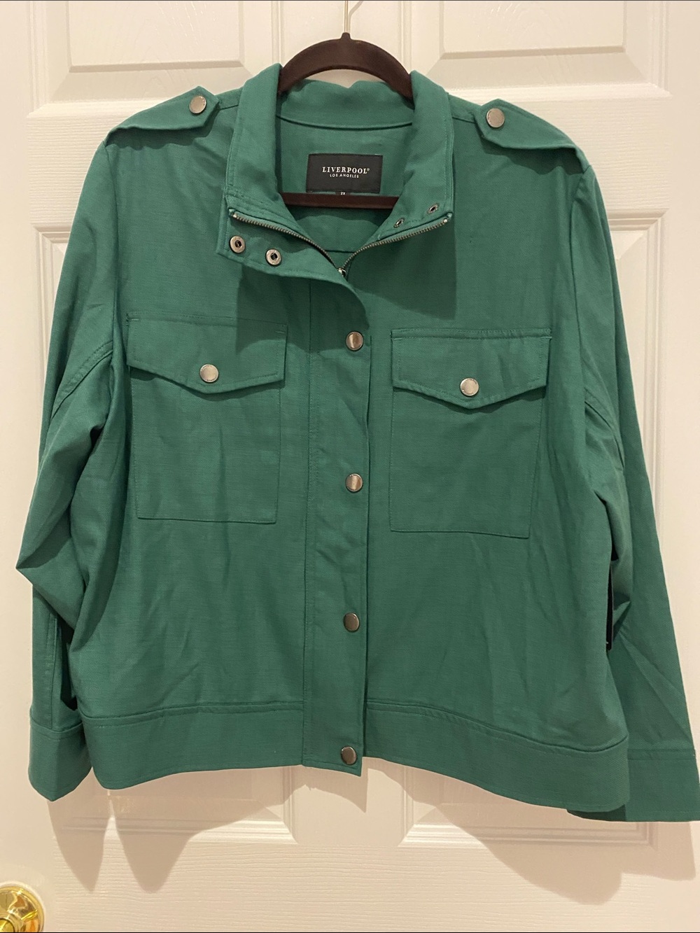 Liverpool Teal Green Utility Jacket with Snap Pockets